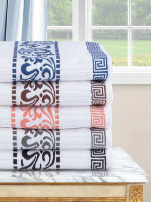 Blue Nile Mills Nottingham Combed Cotton Towel Set, 550 Gsm, Greek Key Design, 6-pieces