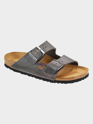 Birkenstock Arizona Oiled Leather Soft Footbed In Iron