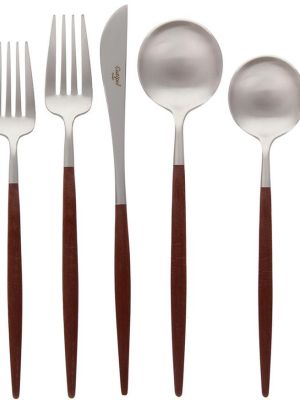 Goa Cutlery - Brushed Stainless Steel And Brown Handle - 5pc Set