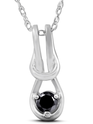 Pompeii3 Black Diamond Knot Petite Solitaire Pendant 10k White Gold 1/2"