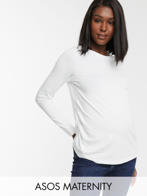 Asos Design Maternity Ultimate Organic Cotton Long Sleeve Crew Neck T-shirt In White