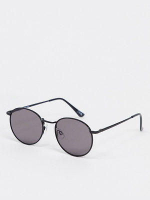 Asos Design Metal Round Sunglasses In Shiny Black