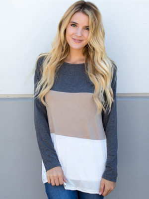 Colorblock Tunic - Gray Tan