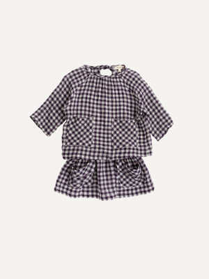 Mabo Aubergine Crinkle Gingham Skirt And Top Set