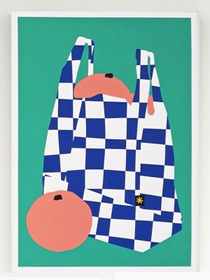 Some Tropical Fruit In A Checkered Shopping Bag Screenprint
