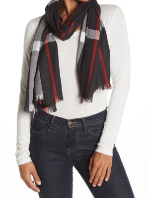 Jessica Mcclintock Large Plaid Shawl With Frayed Edges