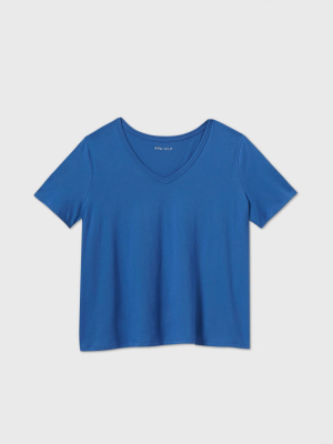 Women's Plus Size Short Sleeve V-neck Essential T-shirt - Ava & Viv™ Blue