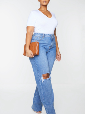 Prettylittlething Plus Mid Blue Wash Distressed...