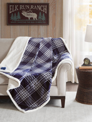 60"x70" Leeds Faux Mink To Berber Heated Throw Navy - Woolrich