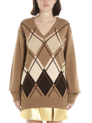 Miu Miu Argyle V Neck Knitted Sweatshirt