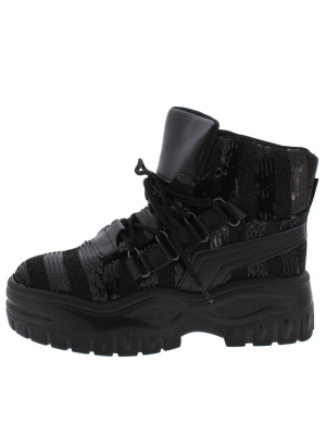 Berserk Black Sparkle Sequin Lace Up Sneaker Boot