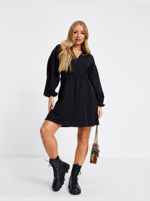 Asos Design Mini Wrap Shirt Dress In Black