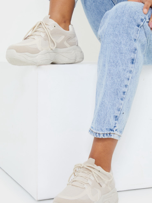 Stone Chunky Bubble Sole Panelled Up Sneakers