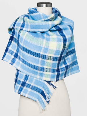 Women's Plaid Blanket Scarf - A New Day™ Blue