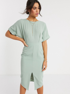 Asos Design Wiggle Midi Dress In Sage Green