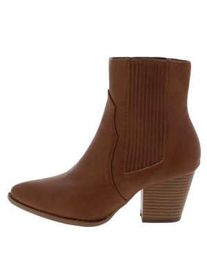 Angie094 Tan Pointed Toe Western Ankle Boot