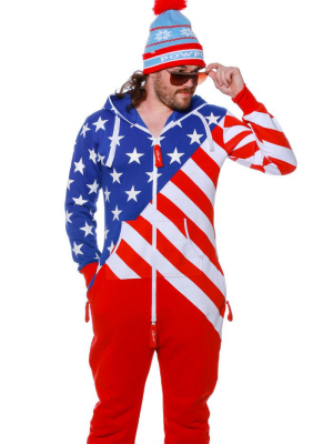 The State Of The Unions | Men's Adult American Flag Onesie Pajamas By Shinesty