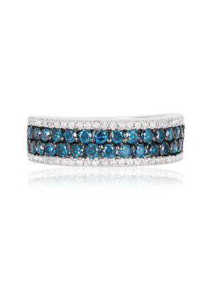 Effy Bella Bleu 14k White Gold Blue And White Diamond Ring, 1.12 Tcw