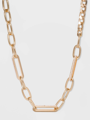 Simulated Pearl With Elongated Oval Links Inlay Chain Necklace - A New Day™ Gold