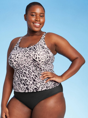 Women's Plus Size Twist Back Tankini Top - All In Motion™ Cream Animal Print