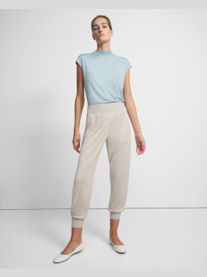 Ribbed Cuff Jogger In Silk Jersey