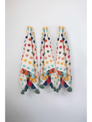 Multi Color Throw With Tufted Dots & Tassles