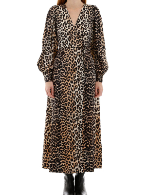 Ganni Leopard Printed Wrap Dress