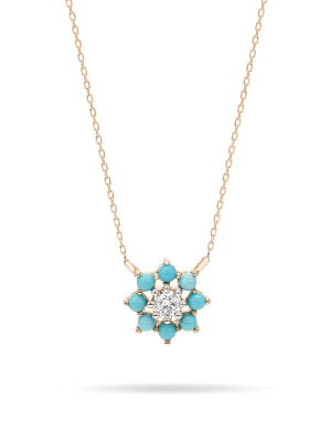 Turquoise + Diamond Flower Necklace