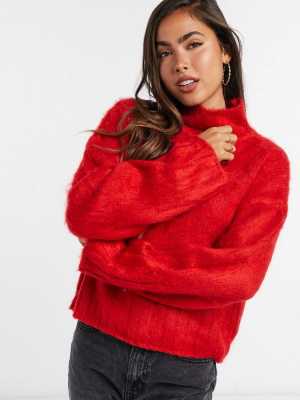 Asos Design Fluffy Boxy High Neck Sweater