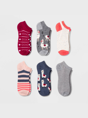 Women's Llama 6pk Low Cut Socks - Xhilaration™ Gray/pink/navy 4-10