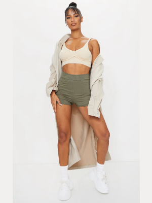 Khaki Ribbed Shorts