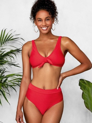 Ribbed Red Bowknot Red Bikini