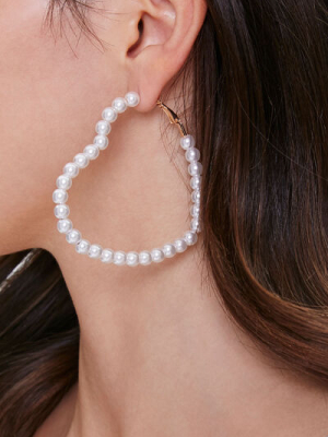 Faux Pearl Heart Hoop Earrings