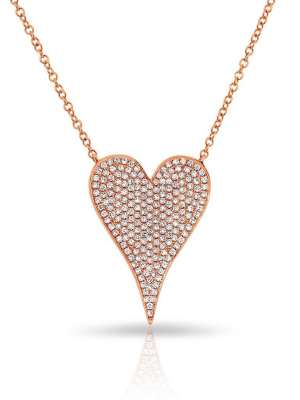 14kt Rose Gold Diamond Medium Modern Pave Heart Necklace