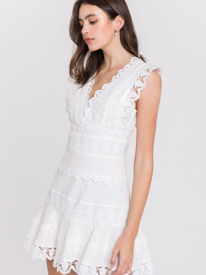 Plunging Neck Lace Trim Dress