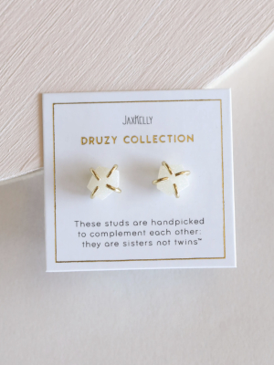 White Druzy Prong Earring 18k Vermeil