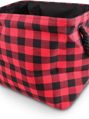 Foldable Storage Bin With Rope Handles, Buffalo Plaid (17 X 12 X 15 In)