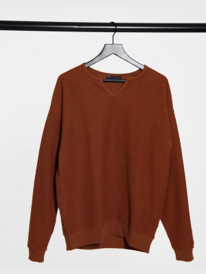 Asos Design Oversized Notch Neck Sweatshirt In Brown