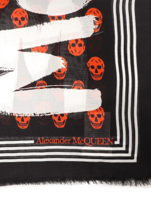 Alexander Mcqueen Graffiti Logo Skull Scarf