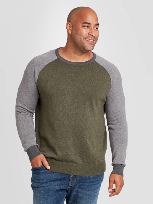 Men's Colorblock Big & Tall Regular Fit Crewneck Sweater - Goodfellow & Co™ Olive Heather