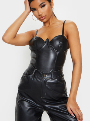 Black Faux Leather V Wire Bodysuit