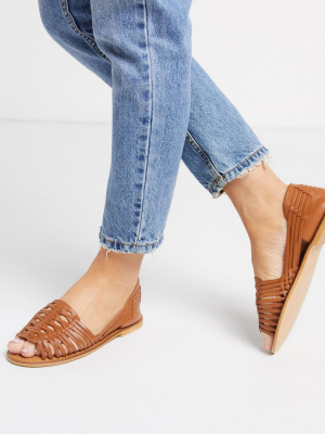 Asos Design Florentine Woven Leather Sandal In Tan