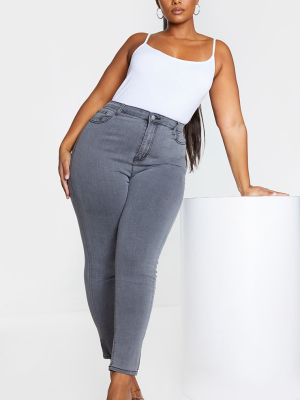 Prettylittlething Plus Grey 5 Pocket Skinny Jeans