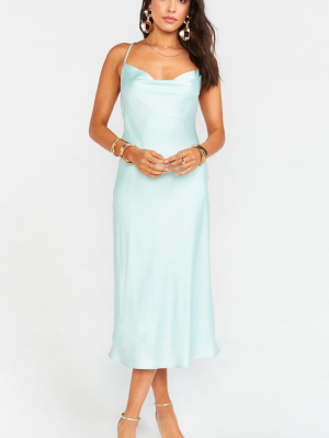 Verona Cowl Dress ~ Mint Luxe Satin