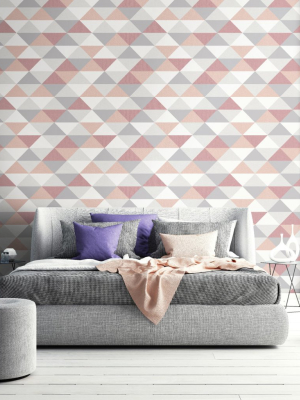 Mod Triangle Peel-and-stick Wallpaper In Pink And Grey By Nextwall