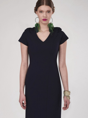 Navy Bodycon Panel V-neck Dress