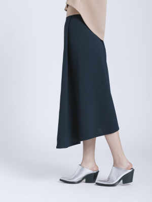 Stream Deep Pleated Midi Skirt / Size L - Black Blue