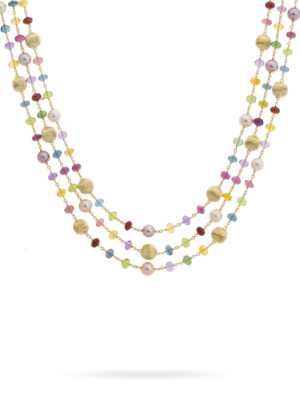 Marco Bicego® Africa Collection 18k Yellow Gold Mixed Gemstone And Pearl Triple Strand Necklace