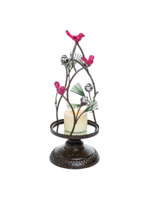 Transpac Metal 16 In. Silver Christmas Cardinal Tree Candle Holder