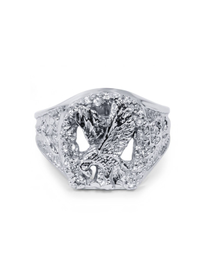 Pompeii3 Mens Diamond American Eagle Ring 10k White Gold